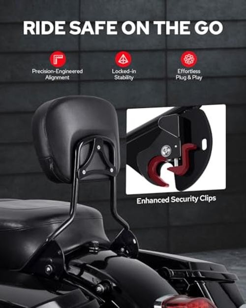 Passenger Sissy Bar Backrest, Quick Release Detachable Rear Backrest Black