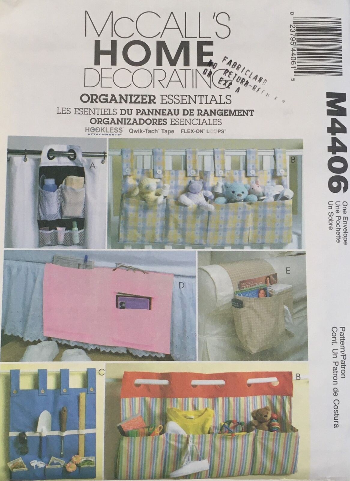 McCall's Home Decor Sewing Pattern 4406, Bed Chair Pocket Caddy, Organizers, etc