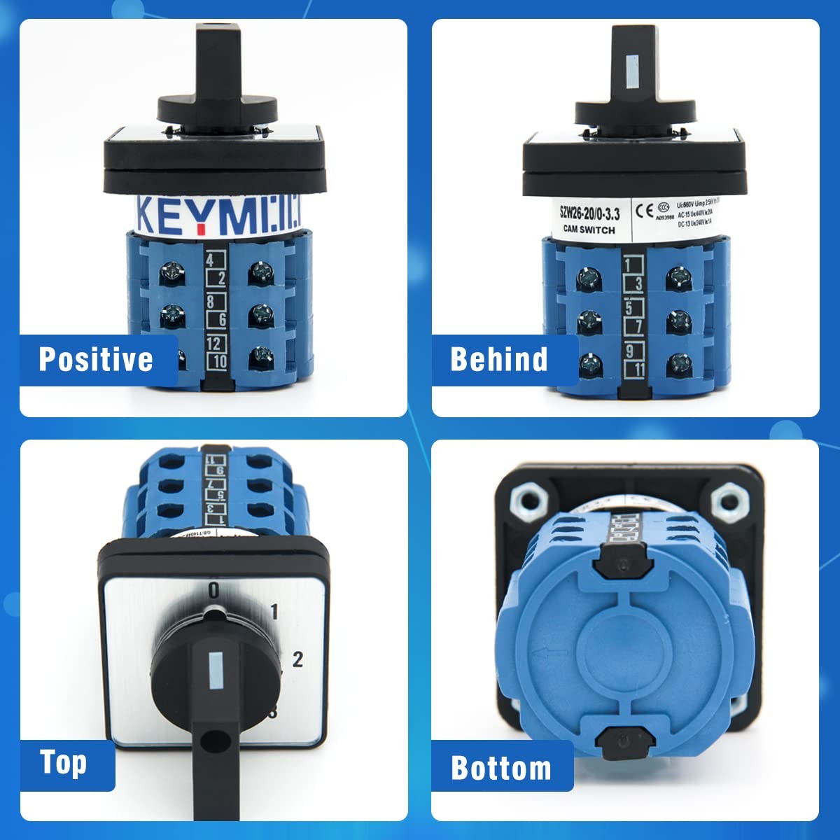 KEYMOO 20A Rotary Changeover Switch 660V 4 Position 3 Phase 12...