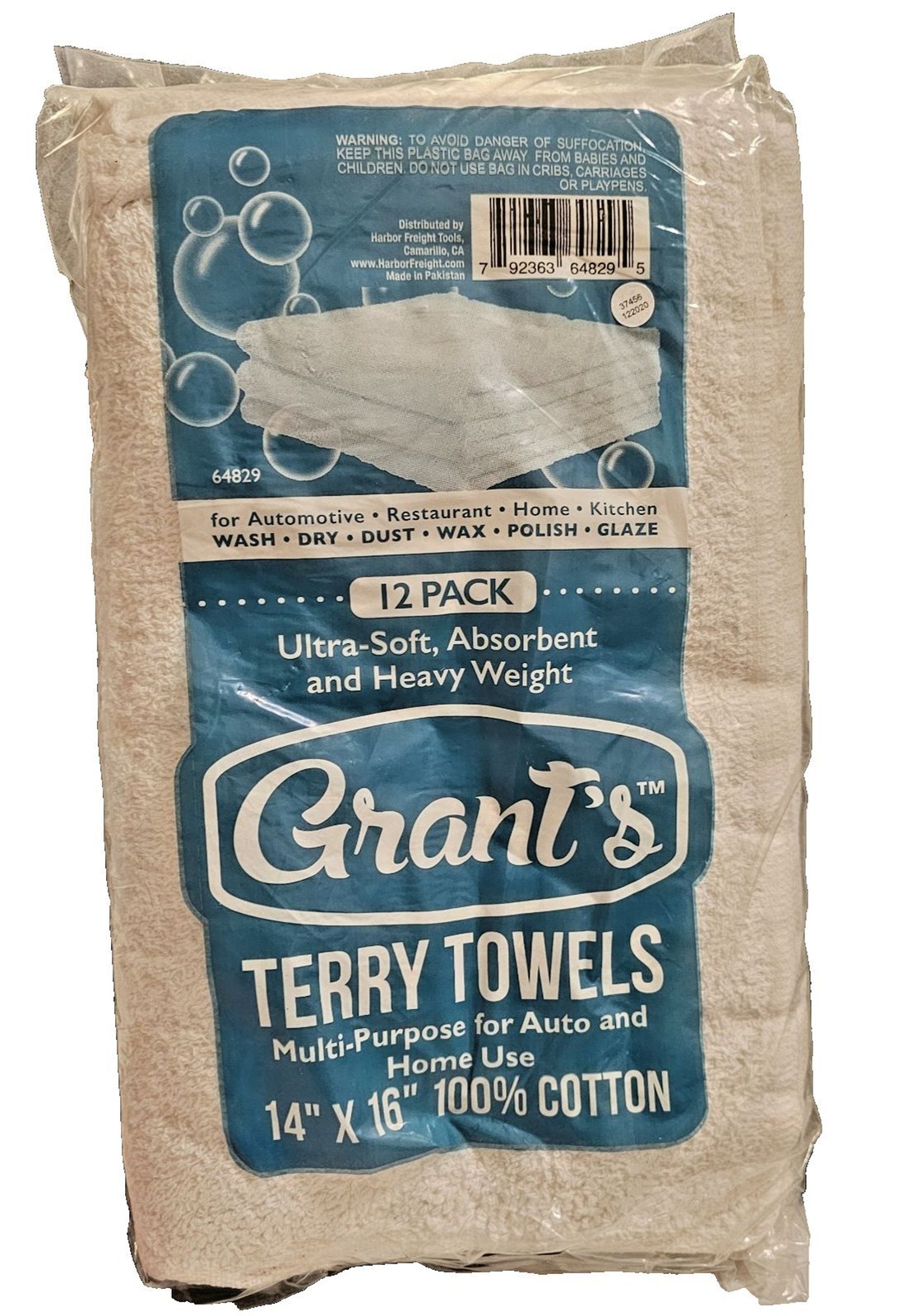 Grant's Terry Towels 14" x16" 100% Cotton White Pk of 12 Multi-Use New Unopened