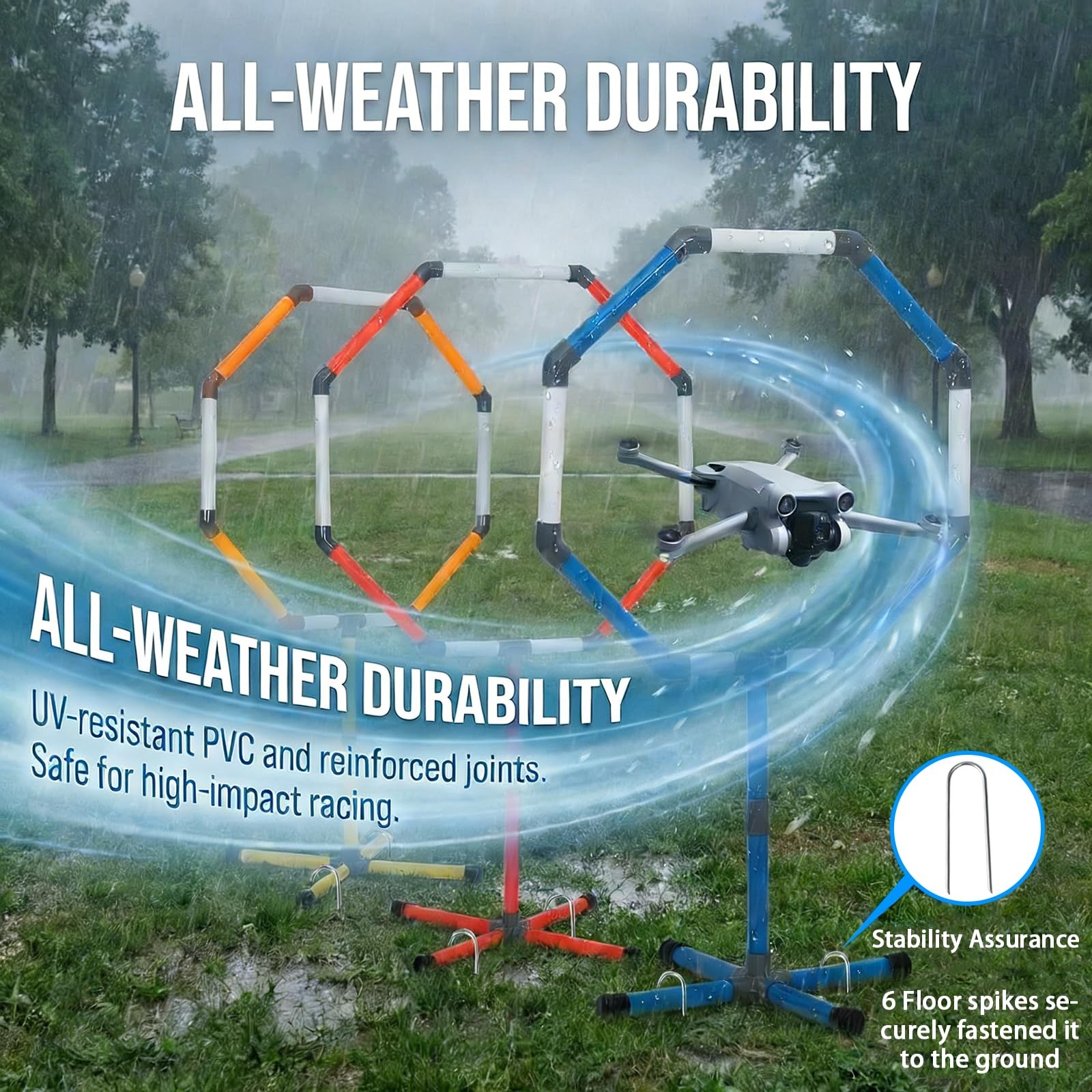 Drone Obstacle Course Kit with Landing Pad, 3-Different Hoop Sizes BLUE