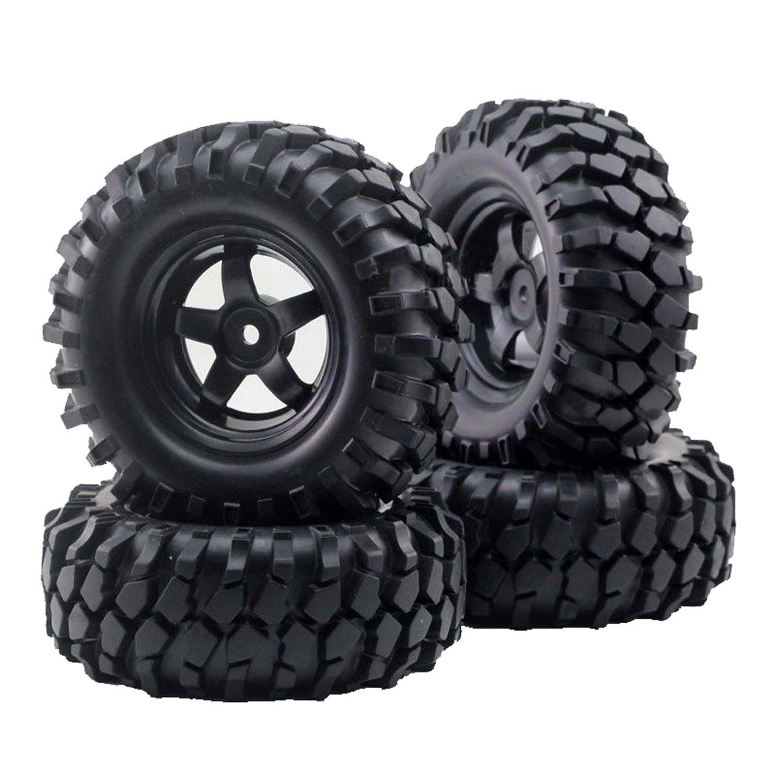 4pcs 12mm Hex Hub Wheel Rim & Tires Tyre for 1/10 Off-Road RC Rock Buggy Truck