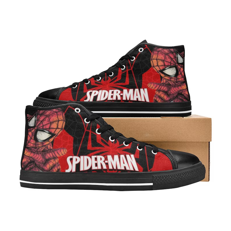 Perfect Spiderman Movie Print High Top Canvas Shoes, Gift Movie Ideas.