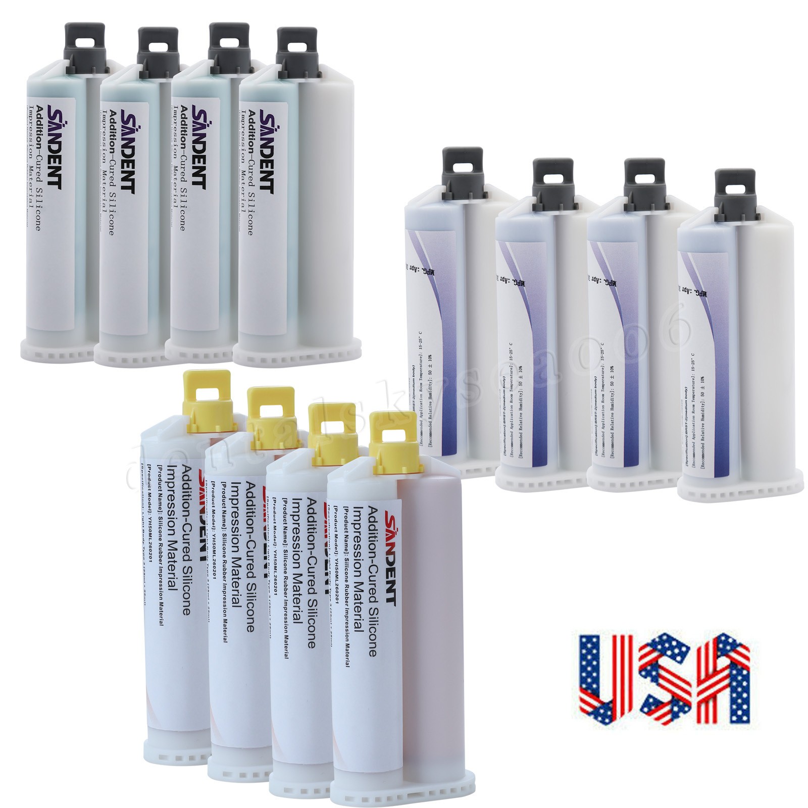 4x SANDENT Impression Material Dental VPS LIGHT MEDIUM HEAVY Body FAST SET