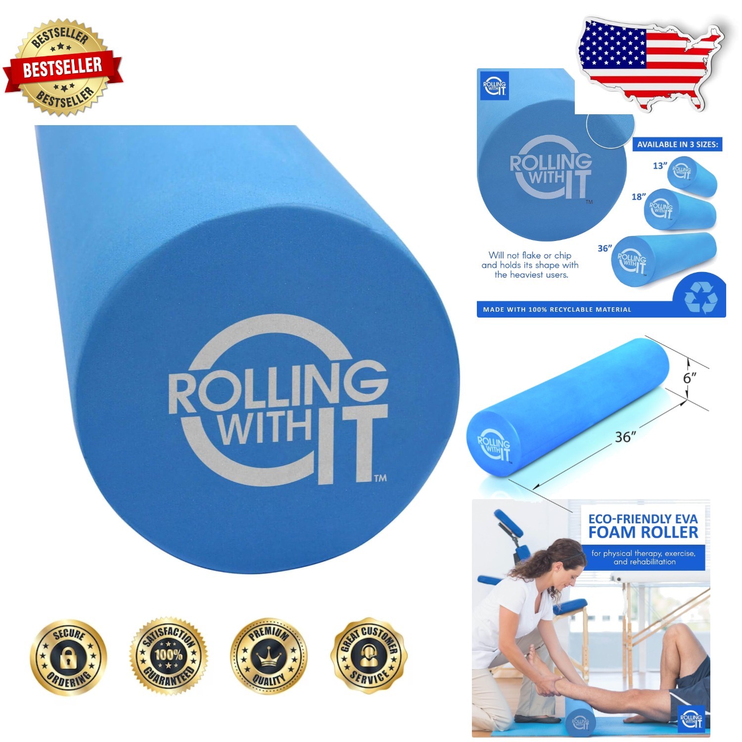 High Density EVA Foam Roller 36": Muscle Therapy, Flexibility, Pain Relief