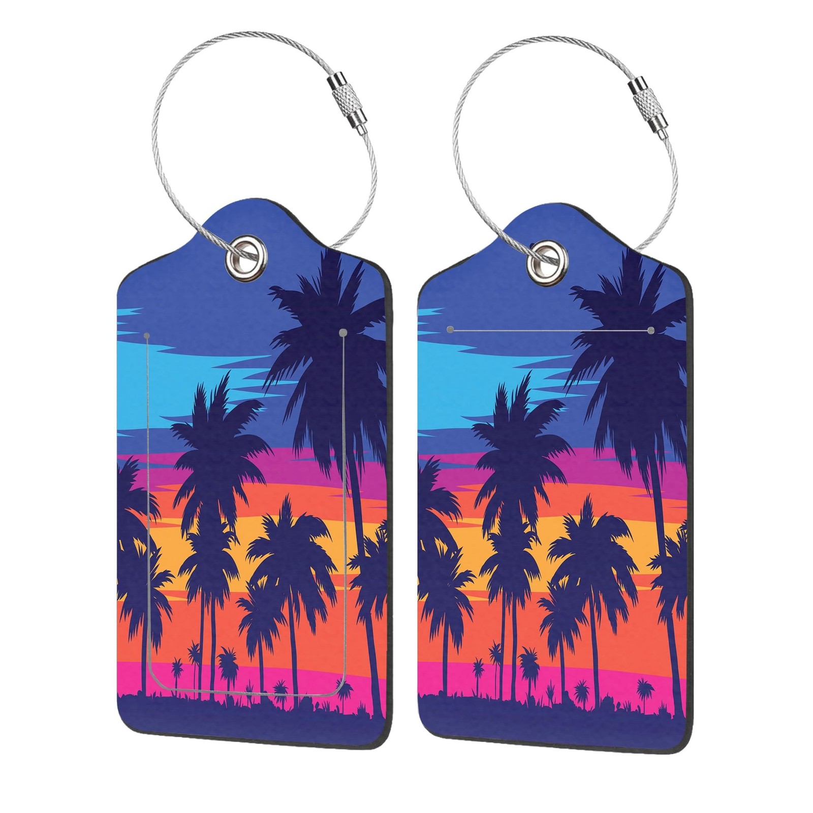 Luggage Tags for Suitcase,2 Pack Evening on the Beach with Palm Trees Luggage...