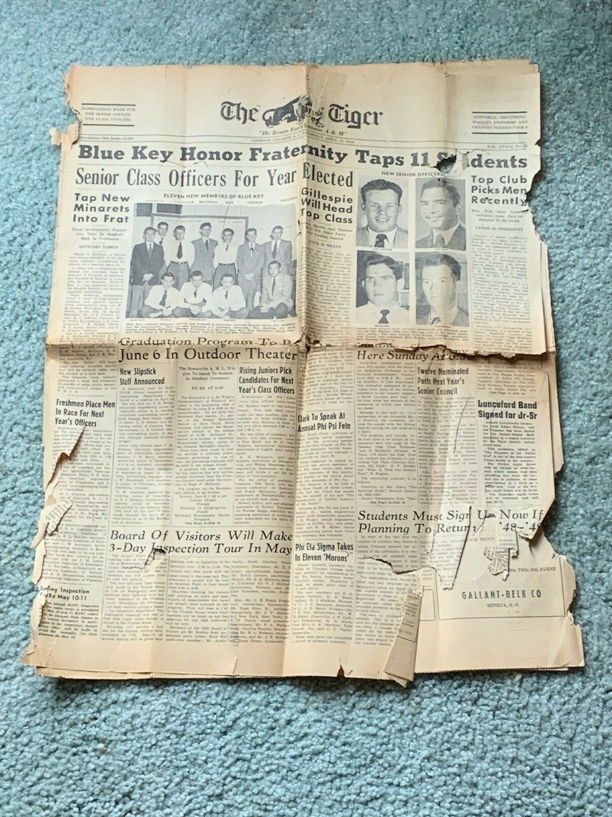 1946 The Clemson Tiger Newspaper Baseball Track & Field 4/22