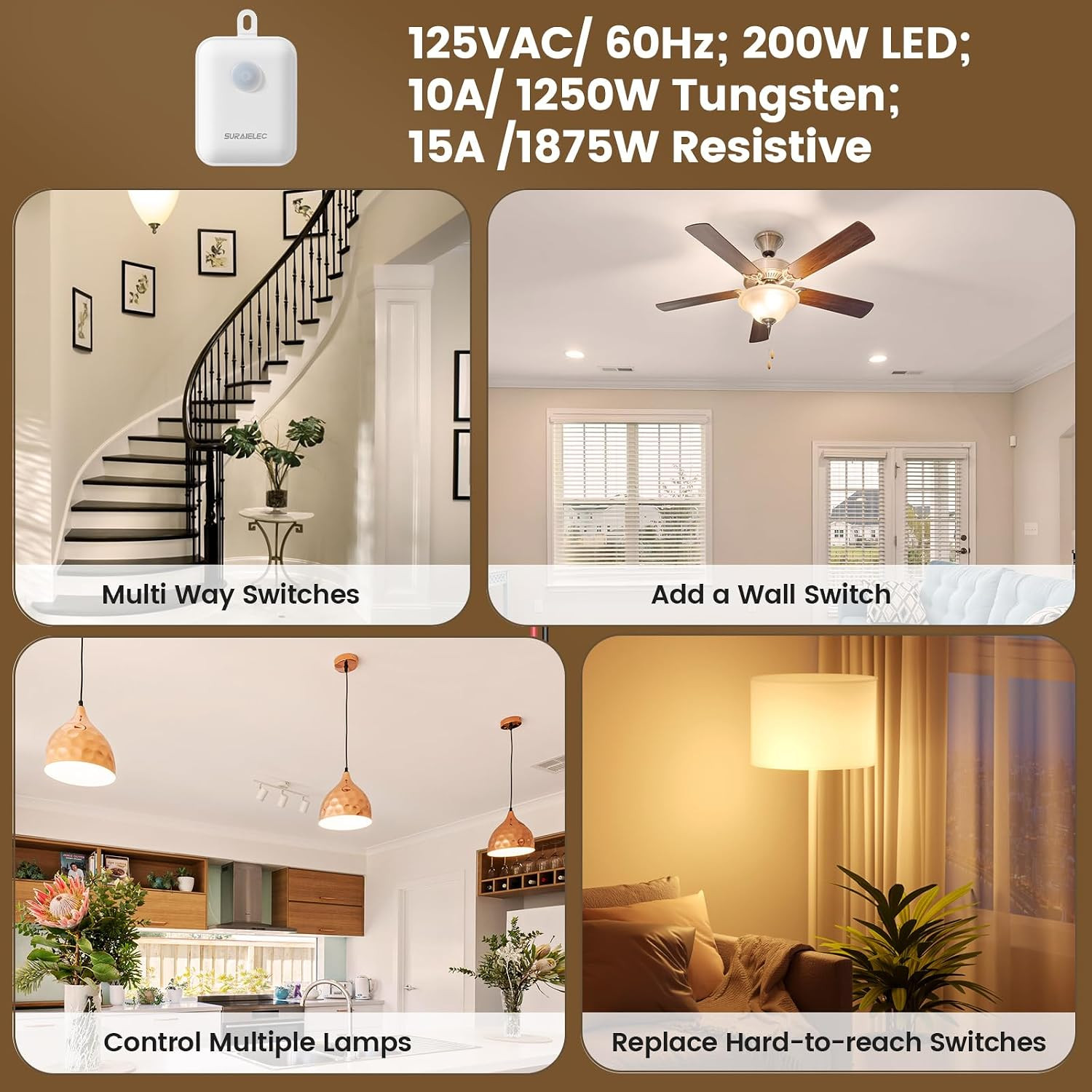 3 Way Wireless Light Switch and Receiver Kit, Push-In Terminal | Ultra-Thin Desi