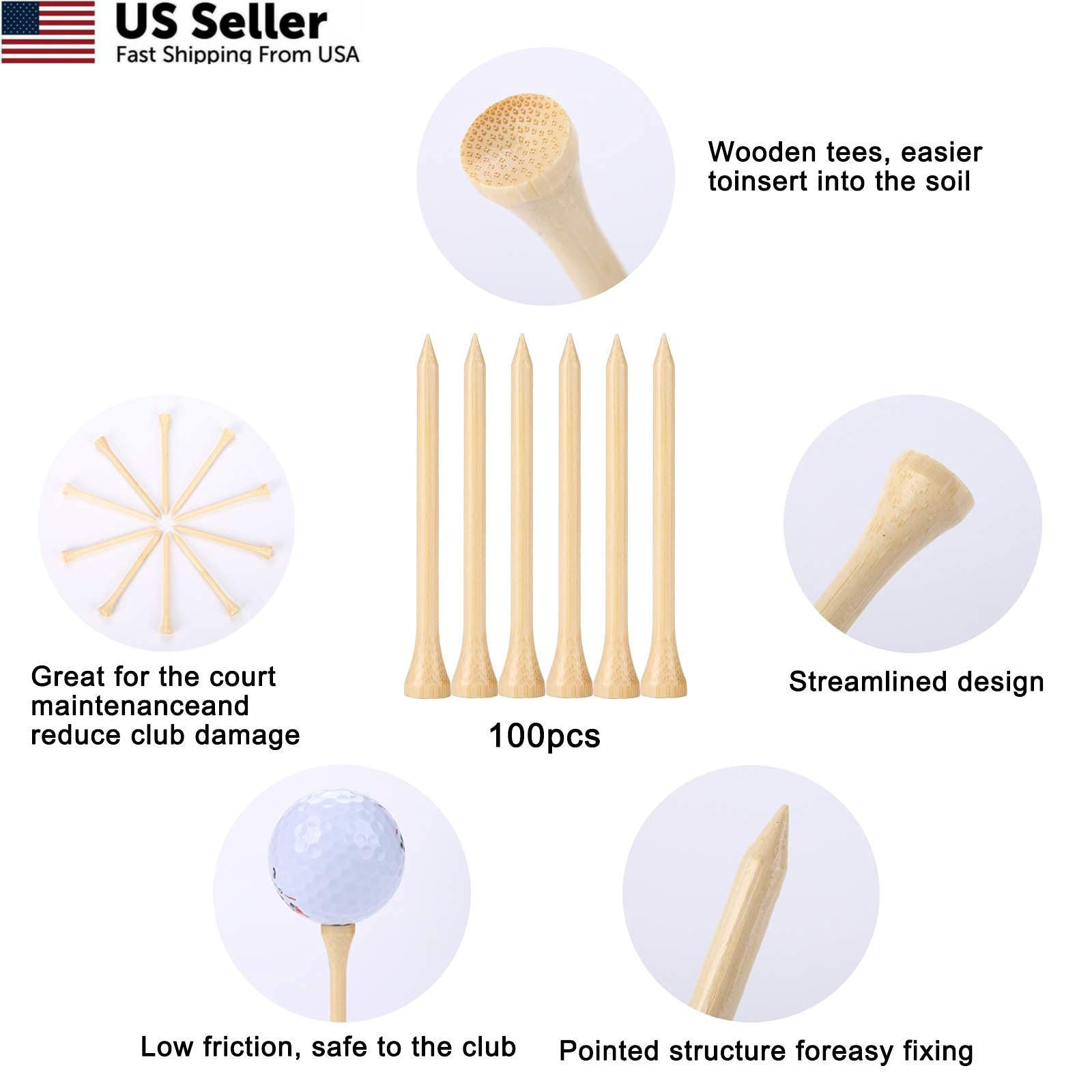 GFGL Golf Tees Durable Bamboo 100Pcs 3-1/4" Friendly Primary