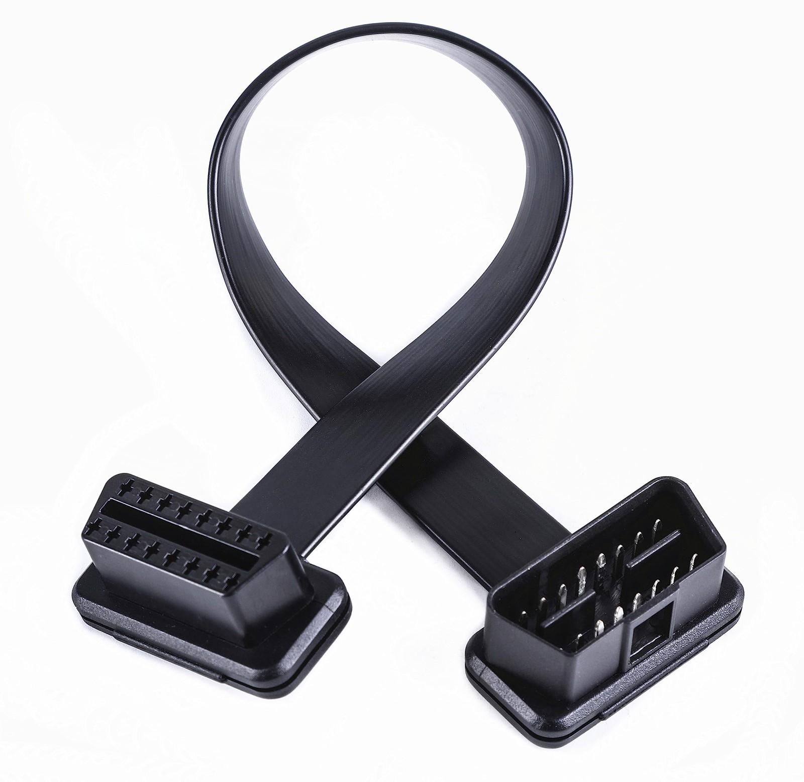 Low Profile OBD 2 ii Male to Female Ribbon Extension 1ft/30cm, Black