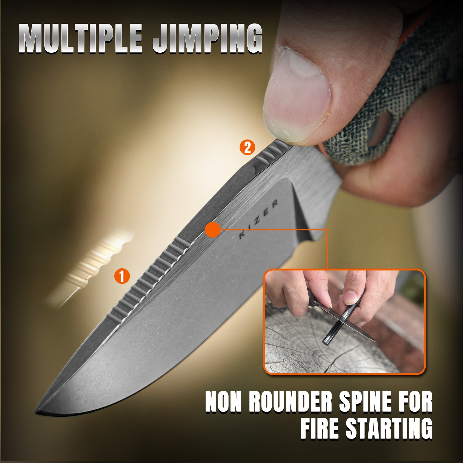 Kizer Clip point Fixed Blade Knife Hare Nitro-V/D2 Steel G10 Handle With Sheath