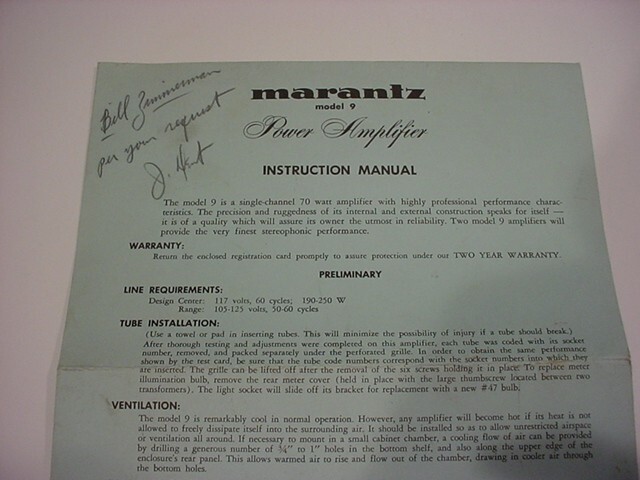 WOW! MARANTZ MODEL 9 factory parts and literature,instruction manual,MORE+++