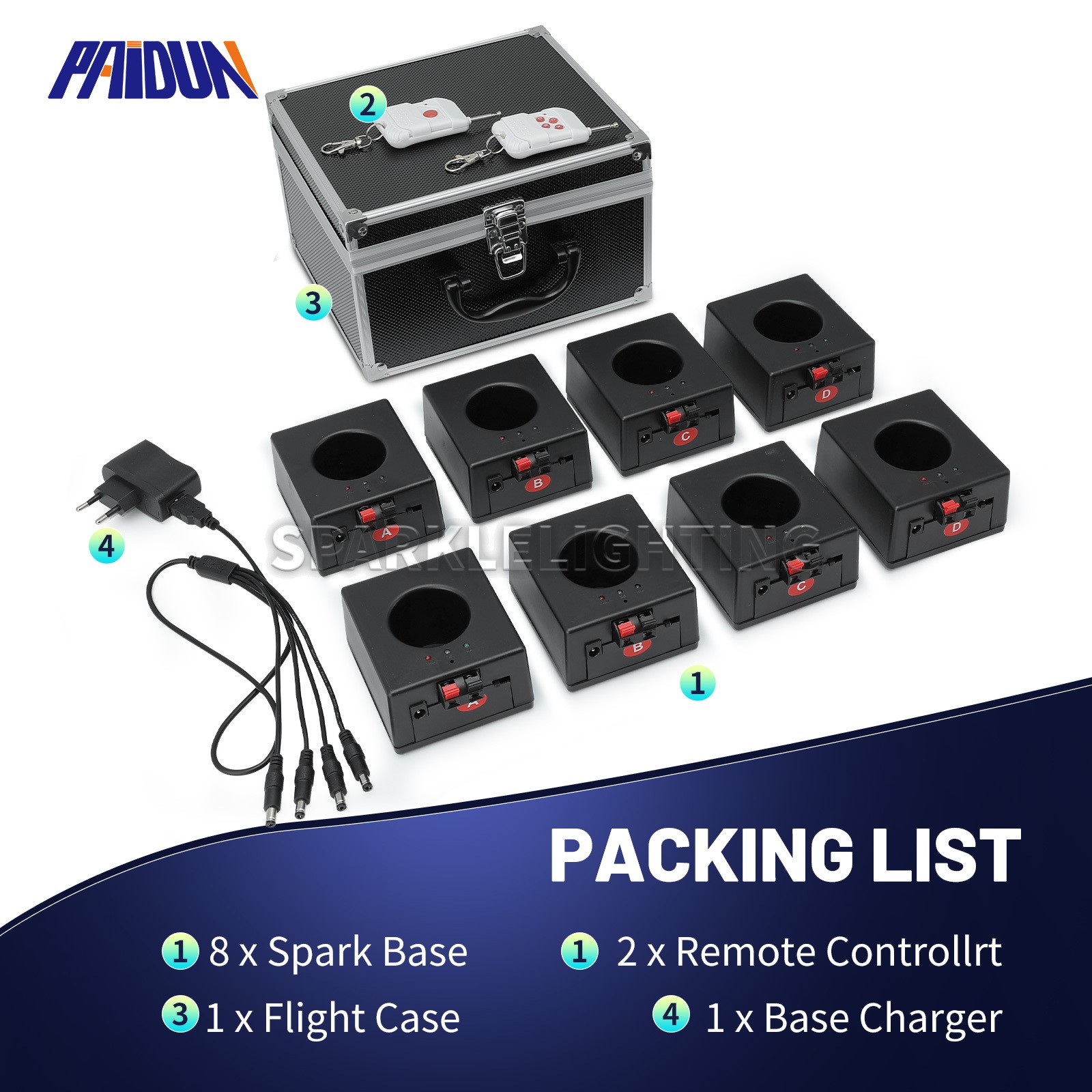 PAIDUN 8 x Cold Spark Machine Firework Base Kit Double Remote Control with Case