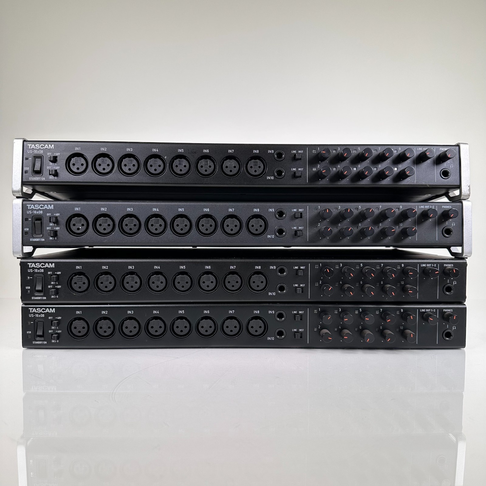 (Lot of 4) TASCAM US-16x08 16-Mic Line Rackmount Audio Interface with MIDI