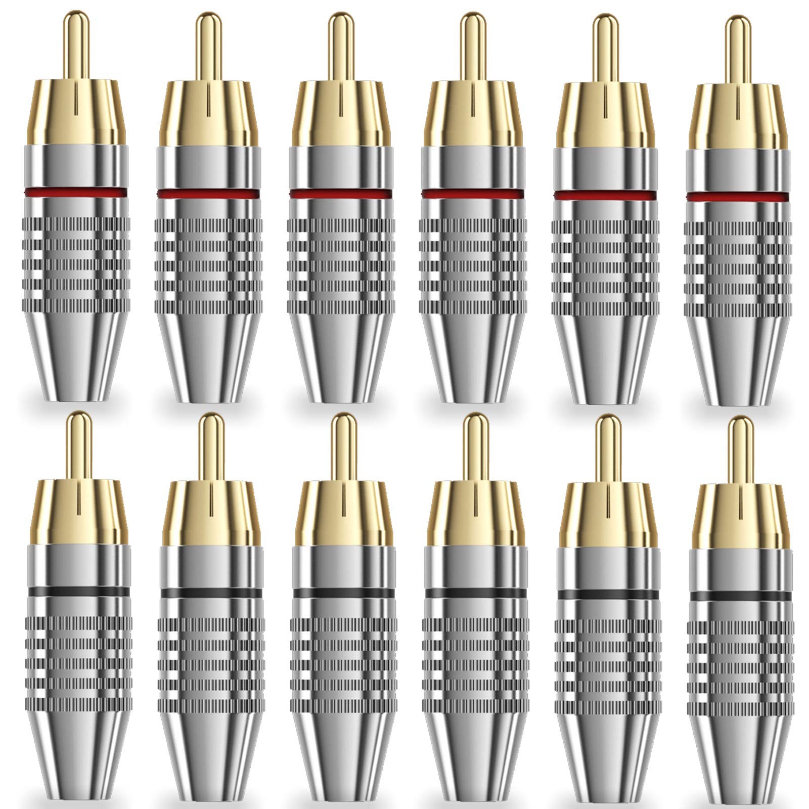 lkelyonewy RCA Plug Connectors Coaxial Cable Audio Adapter Gold Black,Red