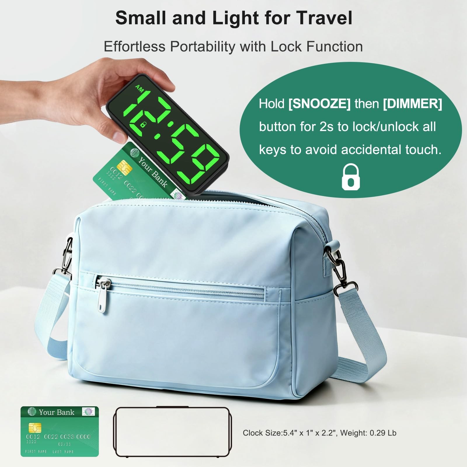 Peakeep Small Battery Powered Digital Alarm Clocks for Small, Green Digits