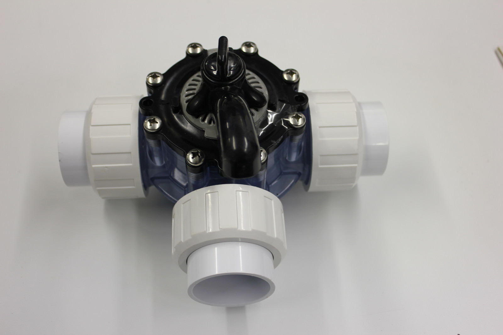 CUSTOM MOLDED PRODUCTS P/N: 25923-159-000 3-WAY POOL VALVE w/ THREE 1.5" UNIONS