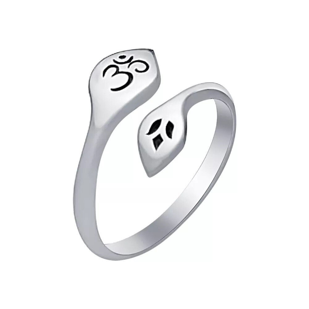 14K White Gold Plated Sterling Silver Adjustable Om & Lotus Toe/Midi Ring