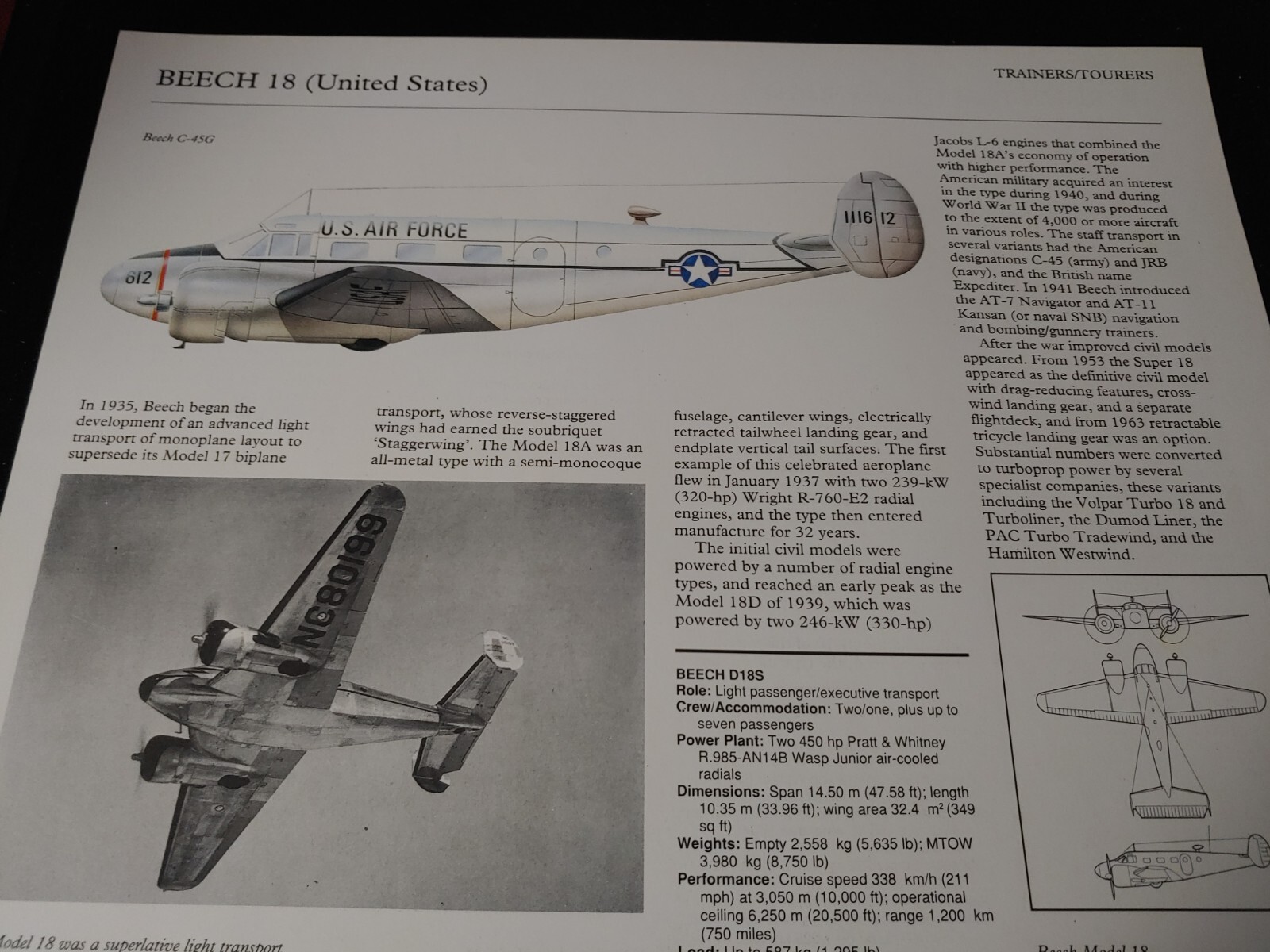 Beech Aircraft Picture Out of Print Article Spec Sheet Wall Art