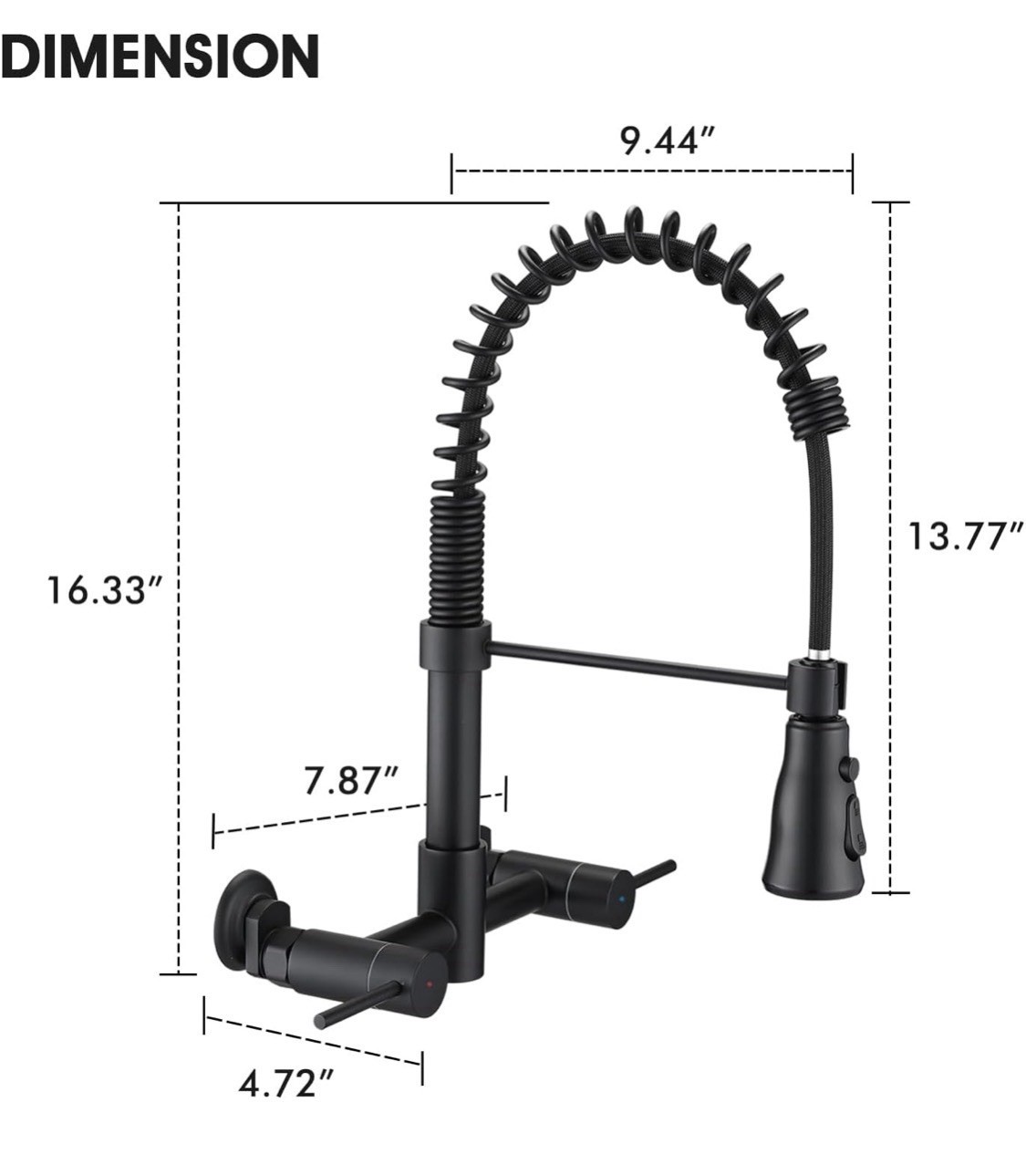 Wall Mount Kitchen Faucet Matte Black Commercial Pull Down Sprayer 8” NEW