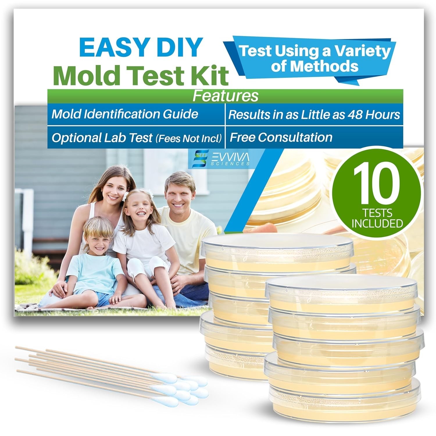 Evviva Sciences Mold Test Kit for Home-10 Simple Detection Tests-Optional Lab