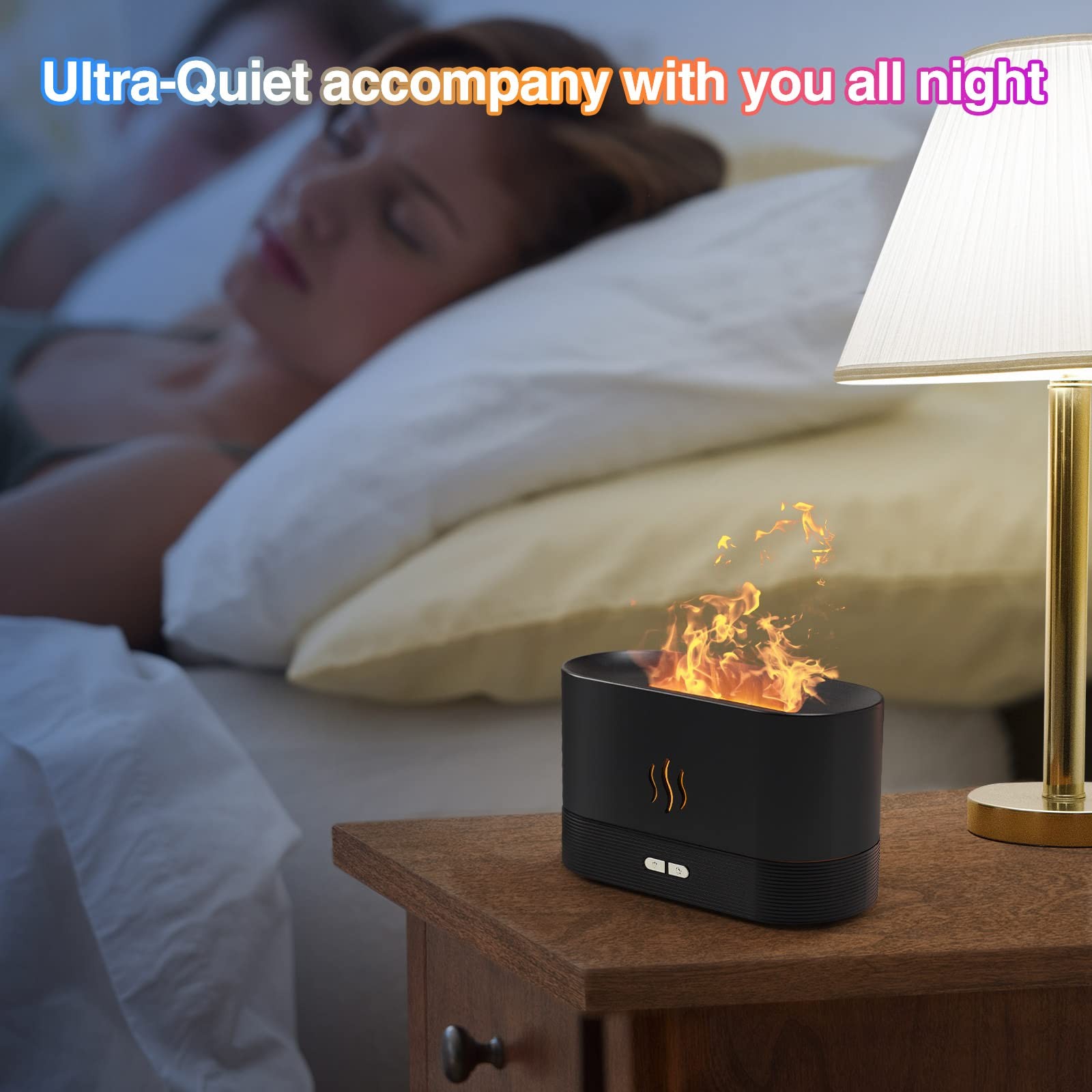 Colorful Flame Air Aroma Diffuser Humidifier, 180ml Classic Flame, Black