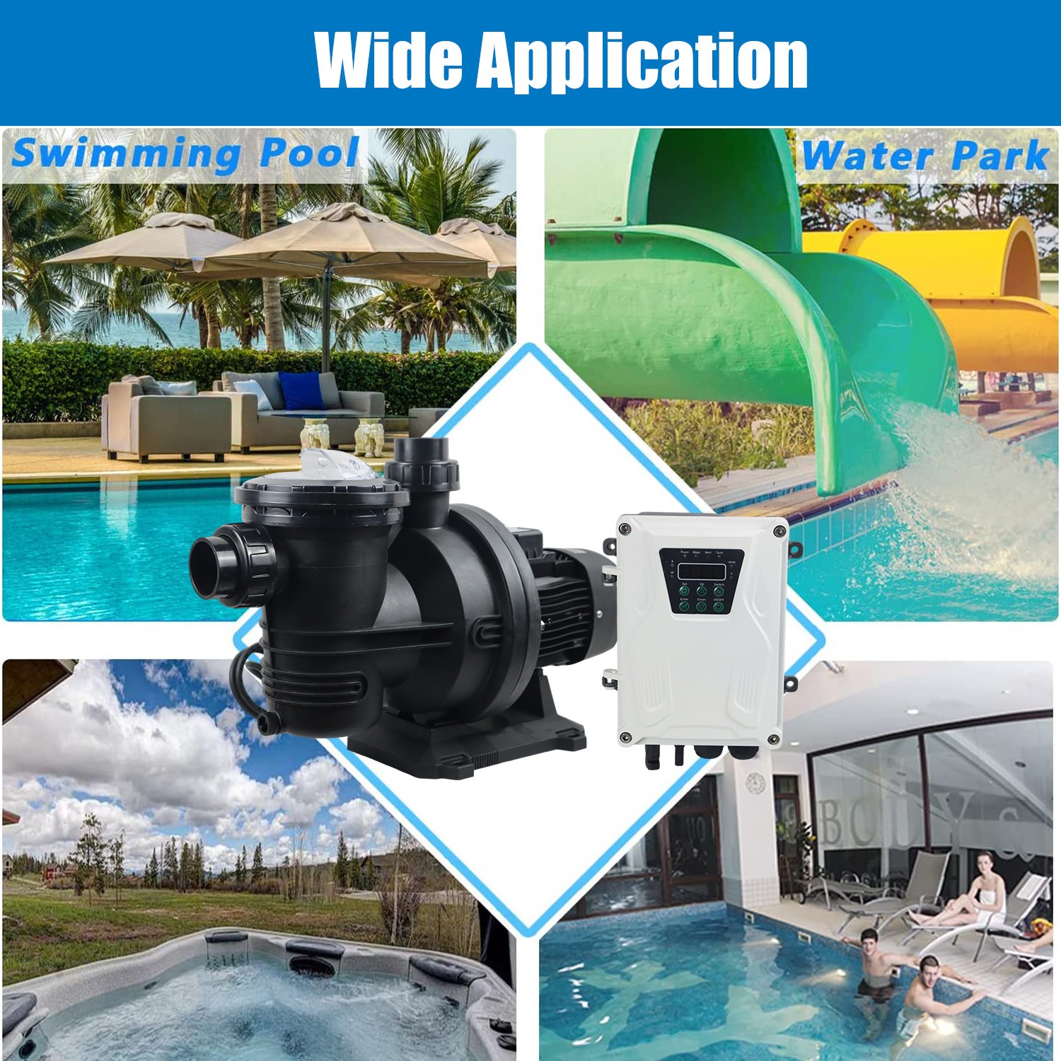 900W Solar Hybrid Swimming Pool Pump Kits with AC/DC Auto-switching Controller