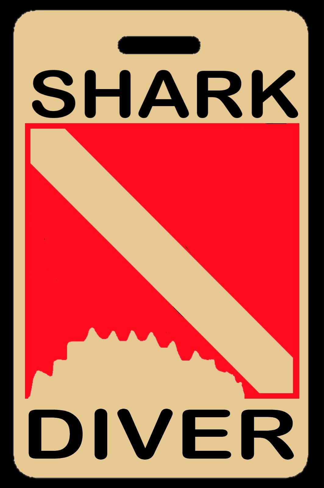 Lo-Viz Tan Shark Diver w/ Shark Bite SCUBA Diving Luggage/Gear Bag Tag - New
