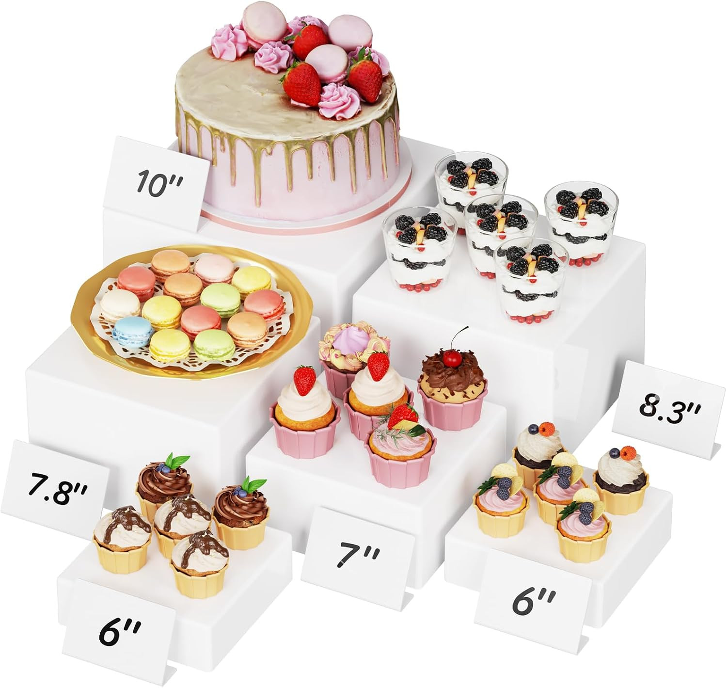 6 PCS Buffet Risers and Stands, (6",6",7",7.8",8.3",10") Food Risers for Buffet