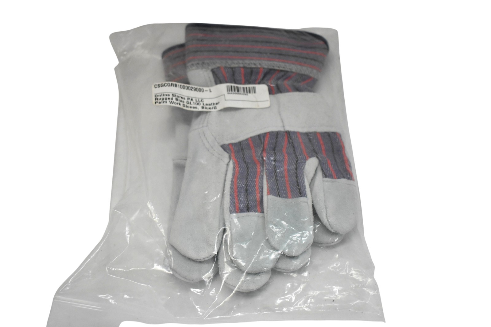 Rugged Blue GL100 Leather Palm Work Gloves Size Large Blue Gray Safety