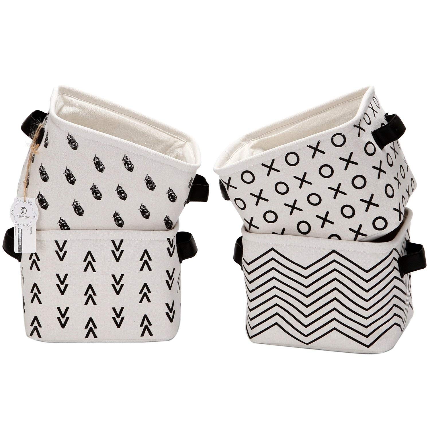 Foldable Mini Square New Black and White Theme Natural Linen & Cotton Fabric ...