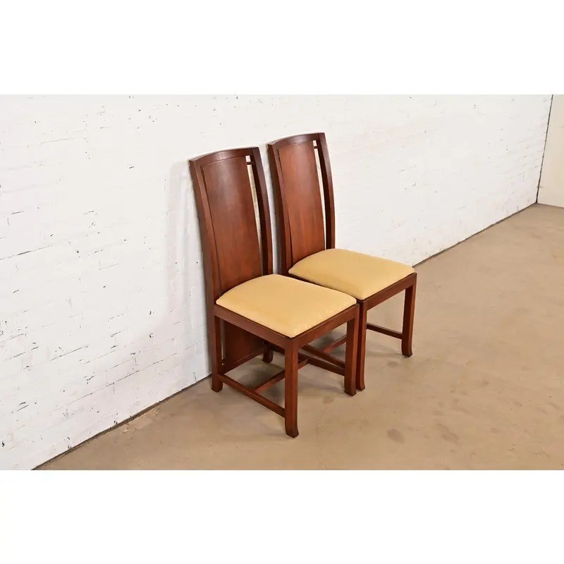 Frank Lloyd Wright Sculpted Mahogany Side Chairs or Dining Chairs, Pair