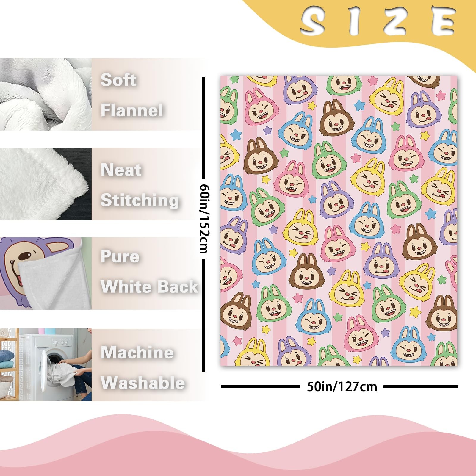 Cute Macaron Flannel Throw Blanket, Monster Stars Birthday Gifts for Men Wome...