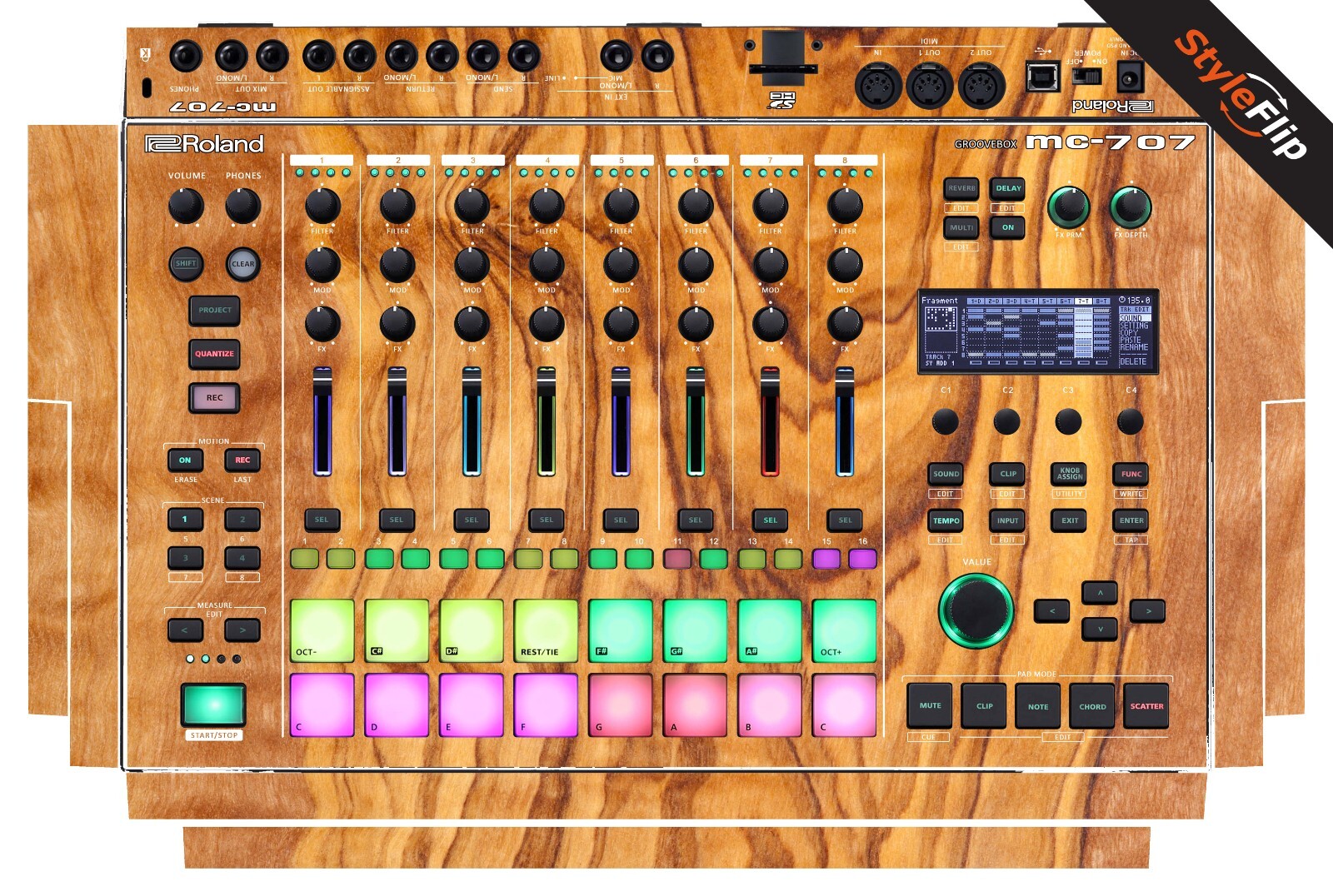 Roland MC-707 Groovebox | Wood 6 | Protective Decal | StyleFlip Skins