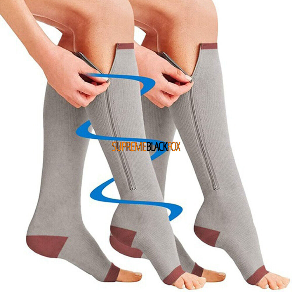 Compression Socks (3 Pack) Stockings 15-20mmHg Knee High Support Open Toe Zipper