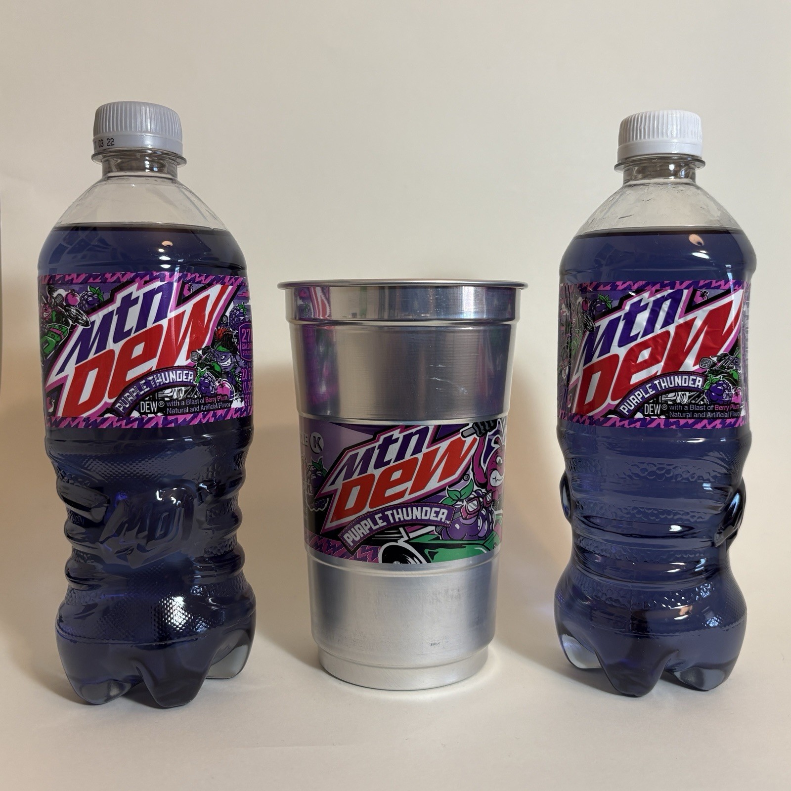 2x Mountain Dew Purple Thunder Sealed 20oz Bottles With Aluminum Cup CircleK MTN