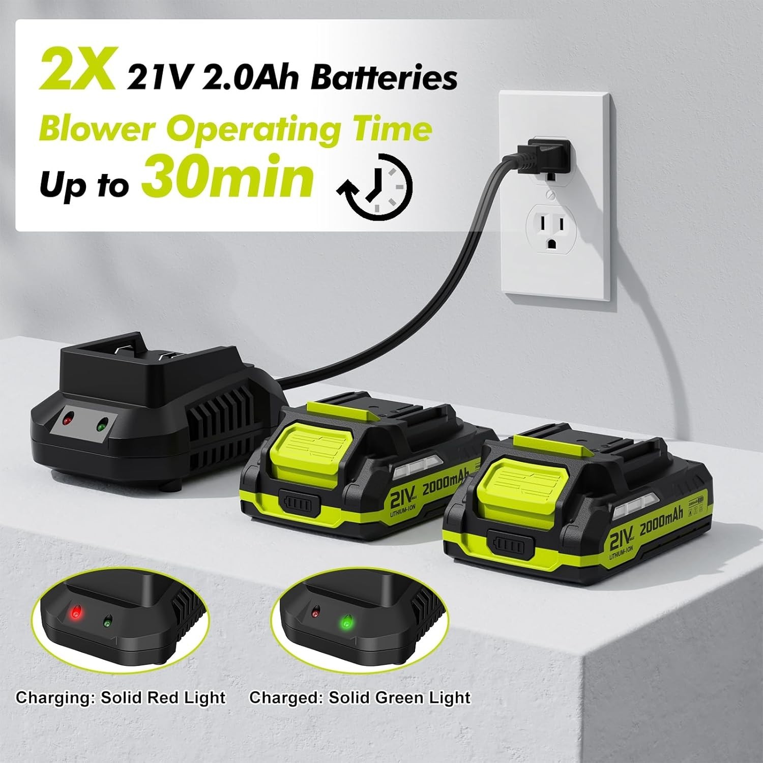 Lightweight 21V Leaf Blower with 2 Batteries, Fast Charging, Adjustable Speed