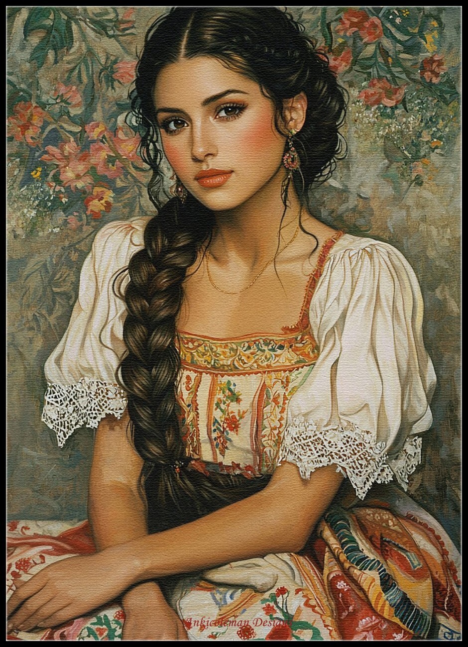 Mexican Lady - Counted Cross Stitch Patterns - Color & BW Symbols