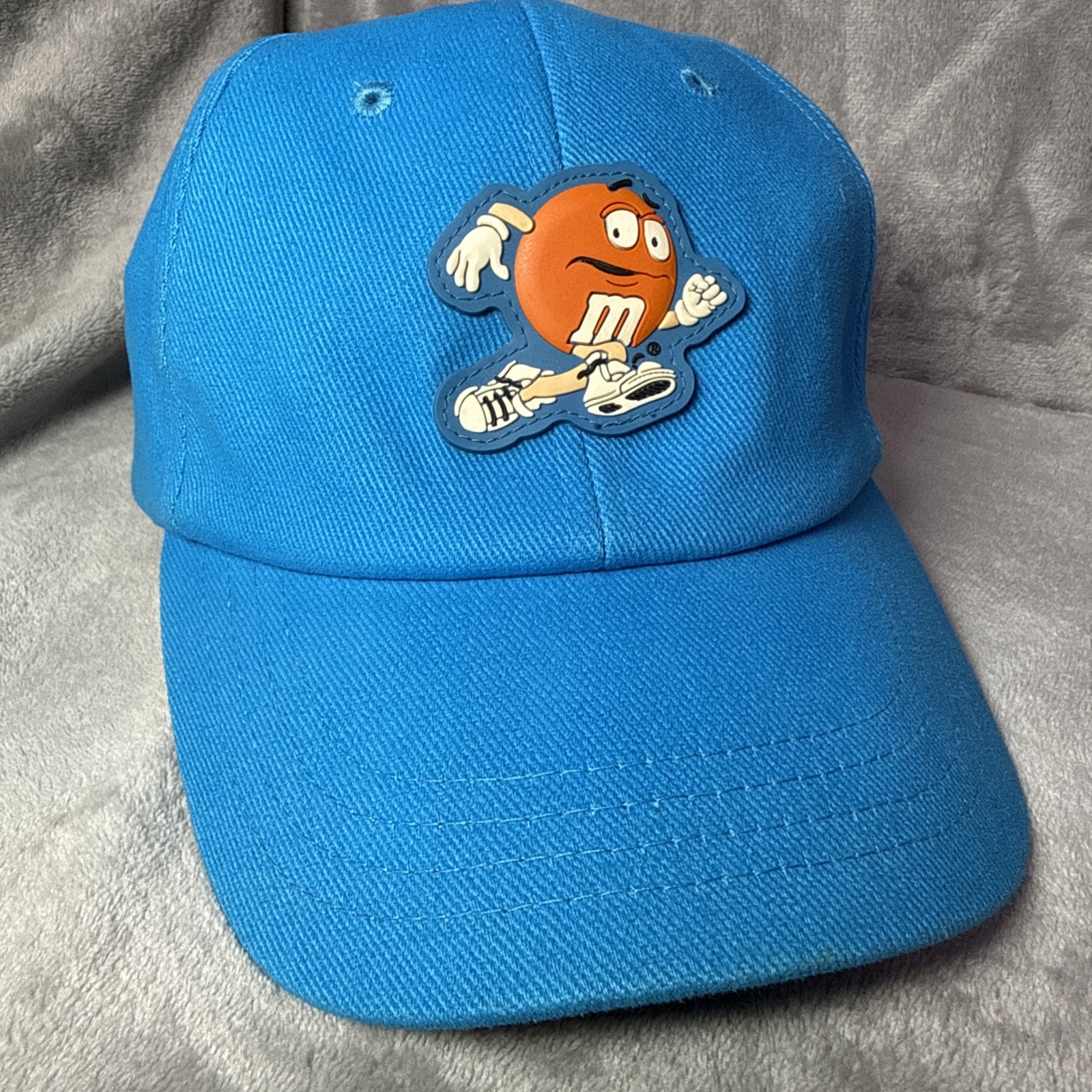 Vintage Y2K M&M Crispy Minis 1999 Hat Blue With Rubber Orange M&M Man Logo Retro