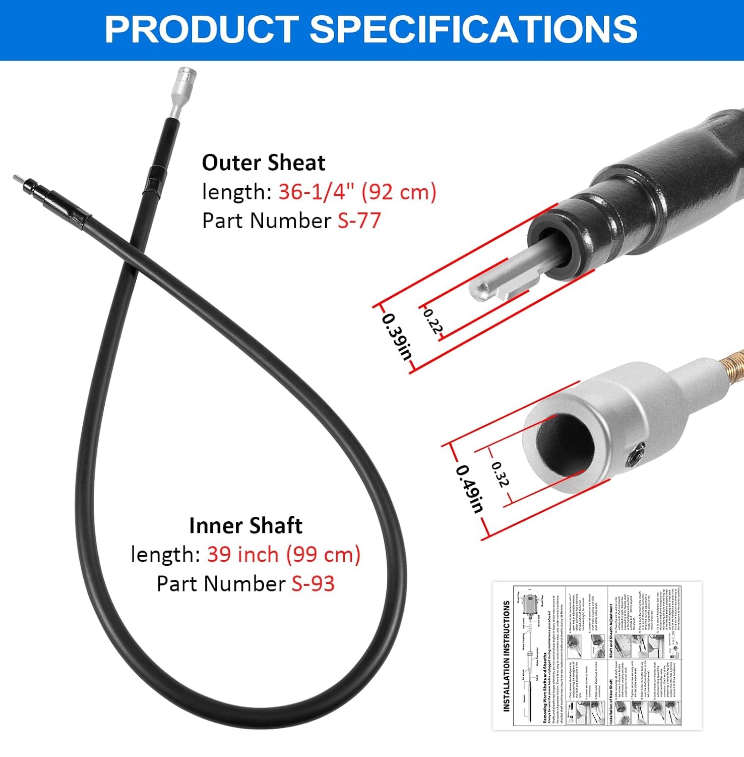 for Foredom Flexshaft S-93 Inner Shaft Cable & S-77 Outer Sheath Set