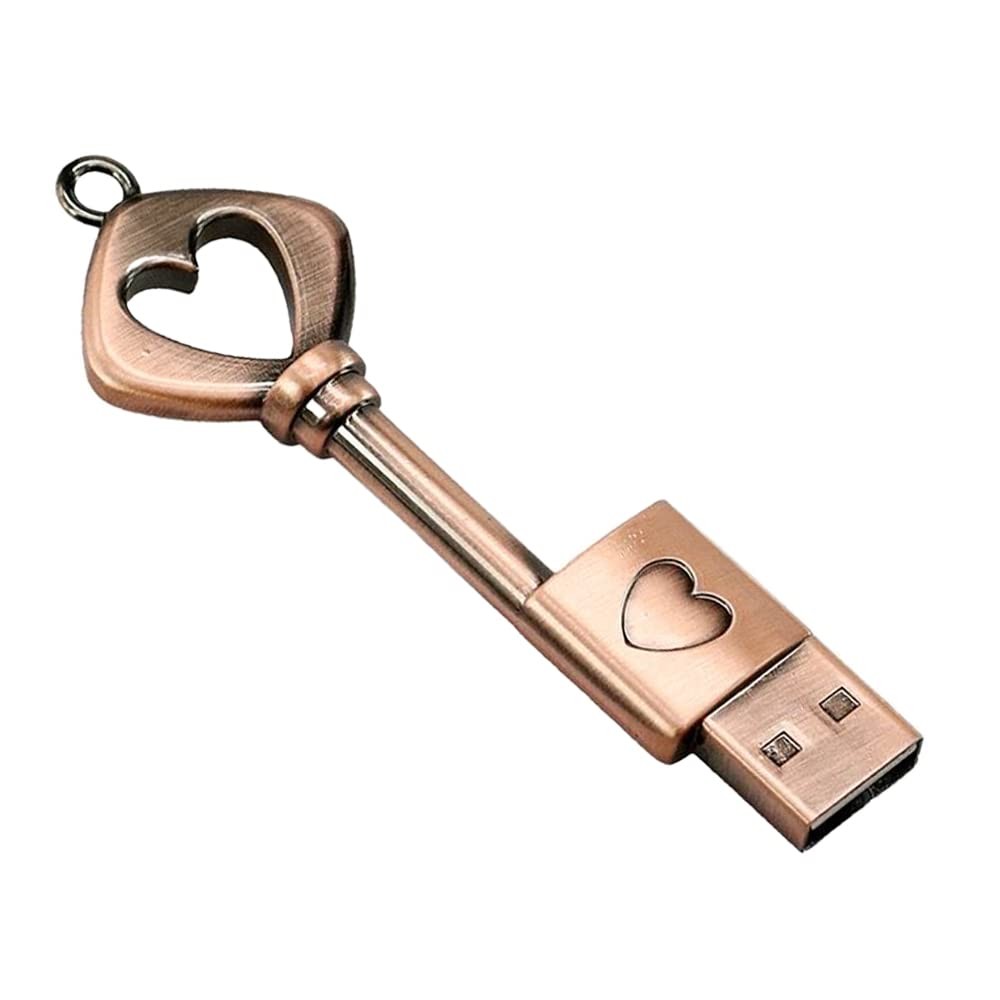 64GB USB 2.0 Flash Drive,Cute Key Drive with Heart Bronze