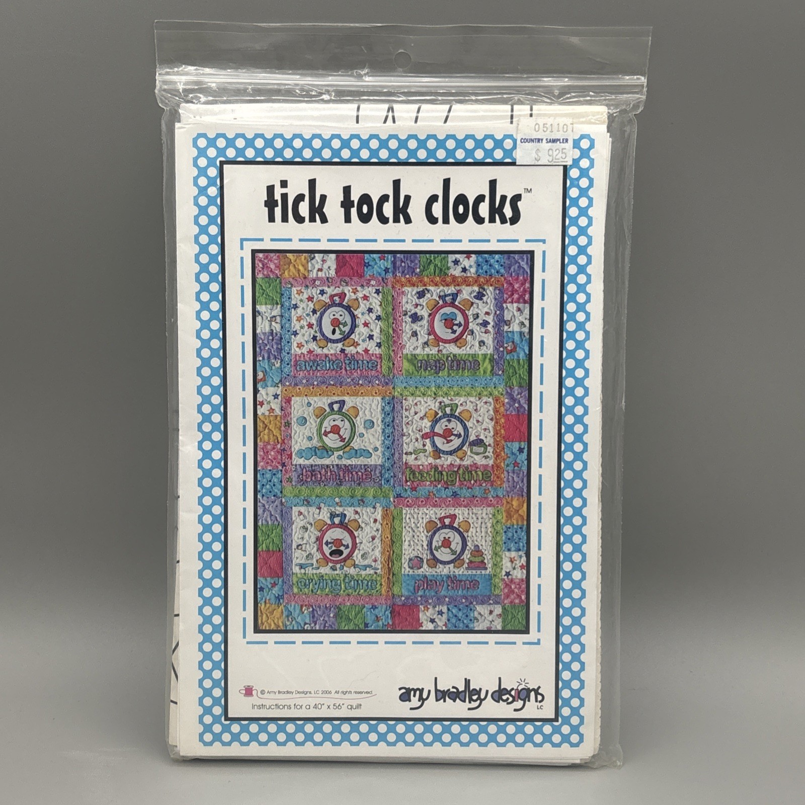 Amy Bradley Designs TICK TOCK CLOCKS PATTERN 40x56 Baby Quilt NEW OOP 2006
