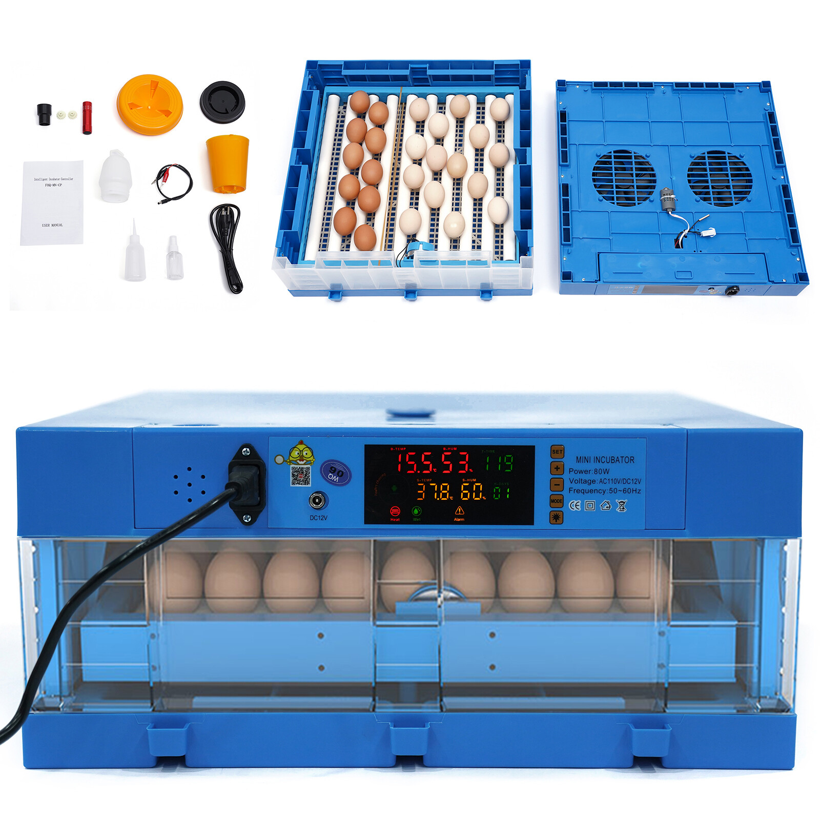48 Eggs Digital Incubator with Fully Automatic 360°Turning Humidity Chicken Duck