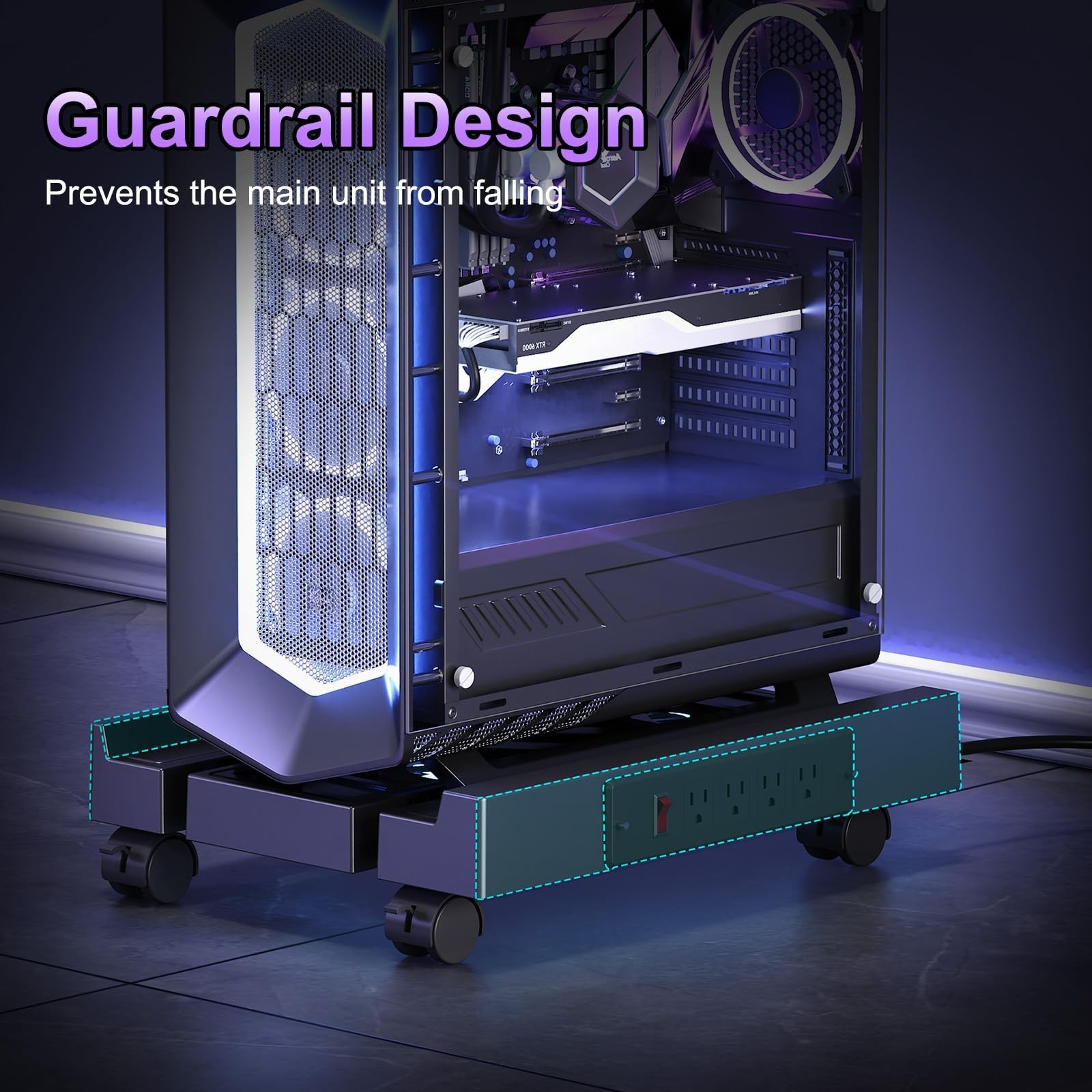 Adjustable Computer Tower Stand with Charging Station, PC Stand for Floor, Mo...