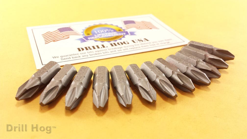 Drill Hog® #2 Phillips Insert Bit Driver 2" x 1" Power Lifetime Warranty 10 Pc