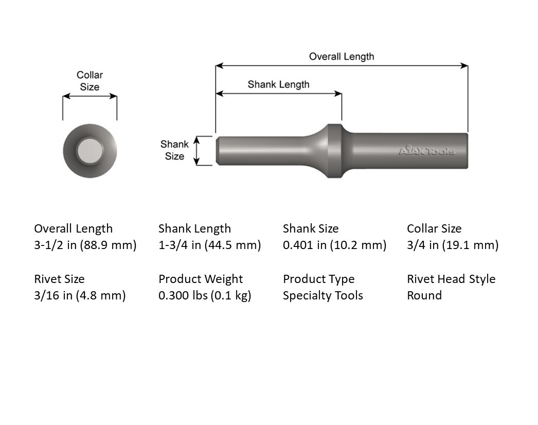 Ajax Tools A1604 - Round Rivet Set, 3/16" - Made in the USA