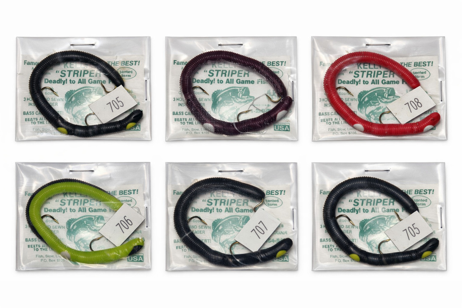 Striper Kelly's Bass Worms - Choice of Color - USA Made - 3 Hook - 5.5"