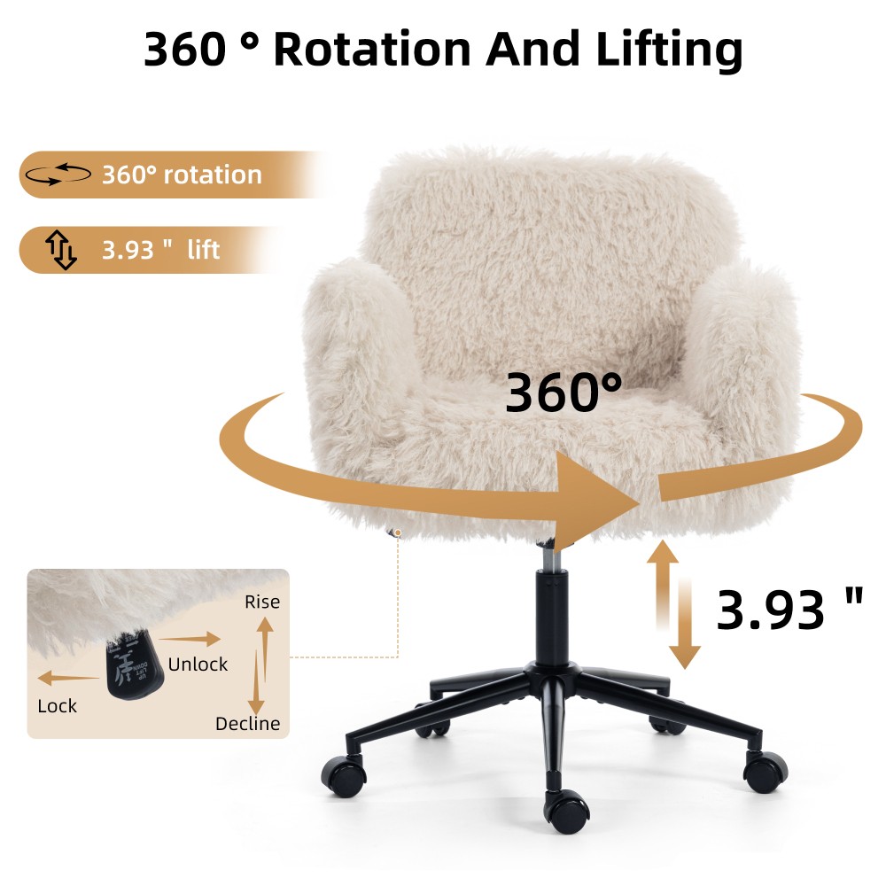 Leisure chair with 5-speed adjustable armrests, wheels, and a rotatable backrest