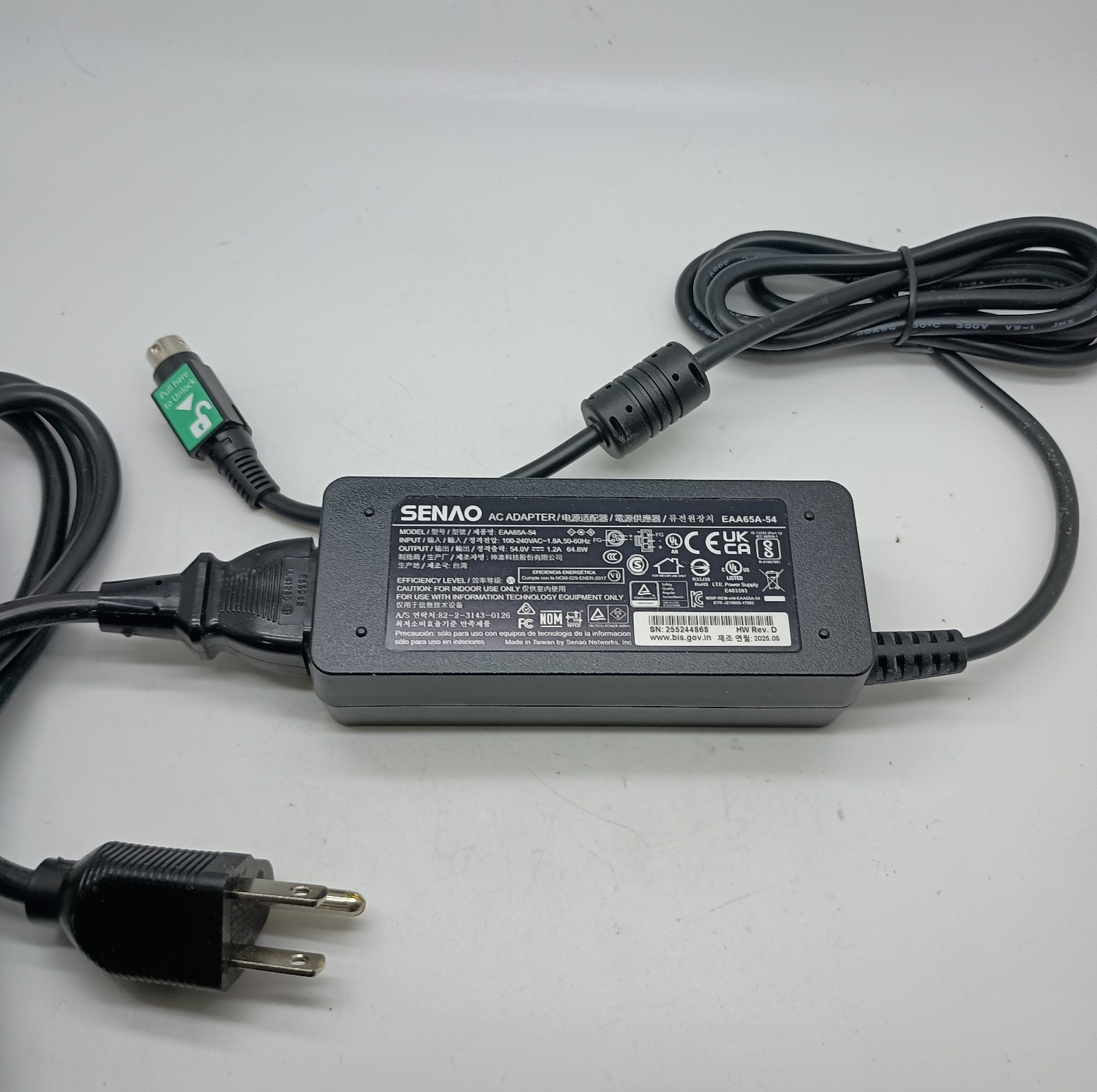 Original Senao 3-Pin Plug EAA65A-54 AC Adapter 54V 1.2A 64.8W Power Supply OEM