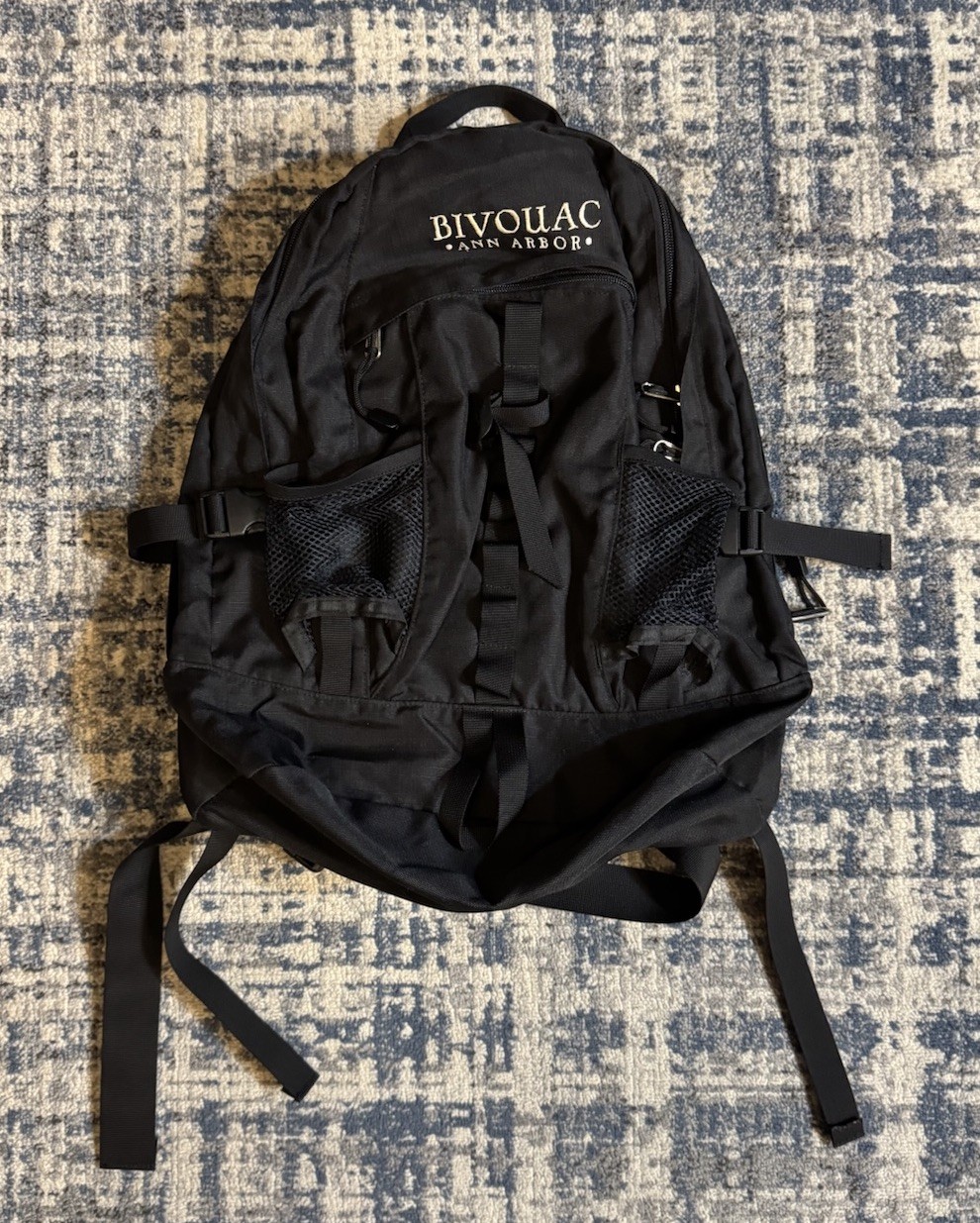 Vintage 90s Bivouac Ann Arbor Promotional Black Nylon Backpack Outdoors Hiking